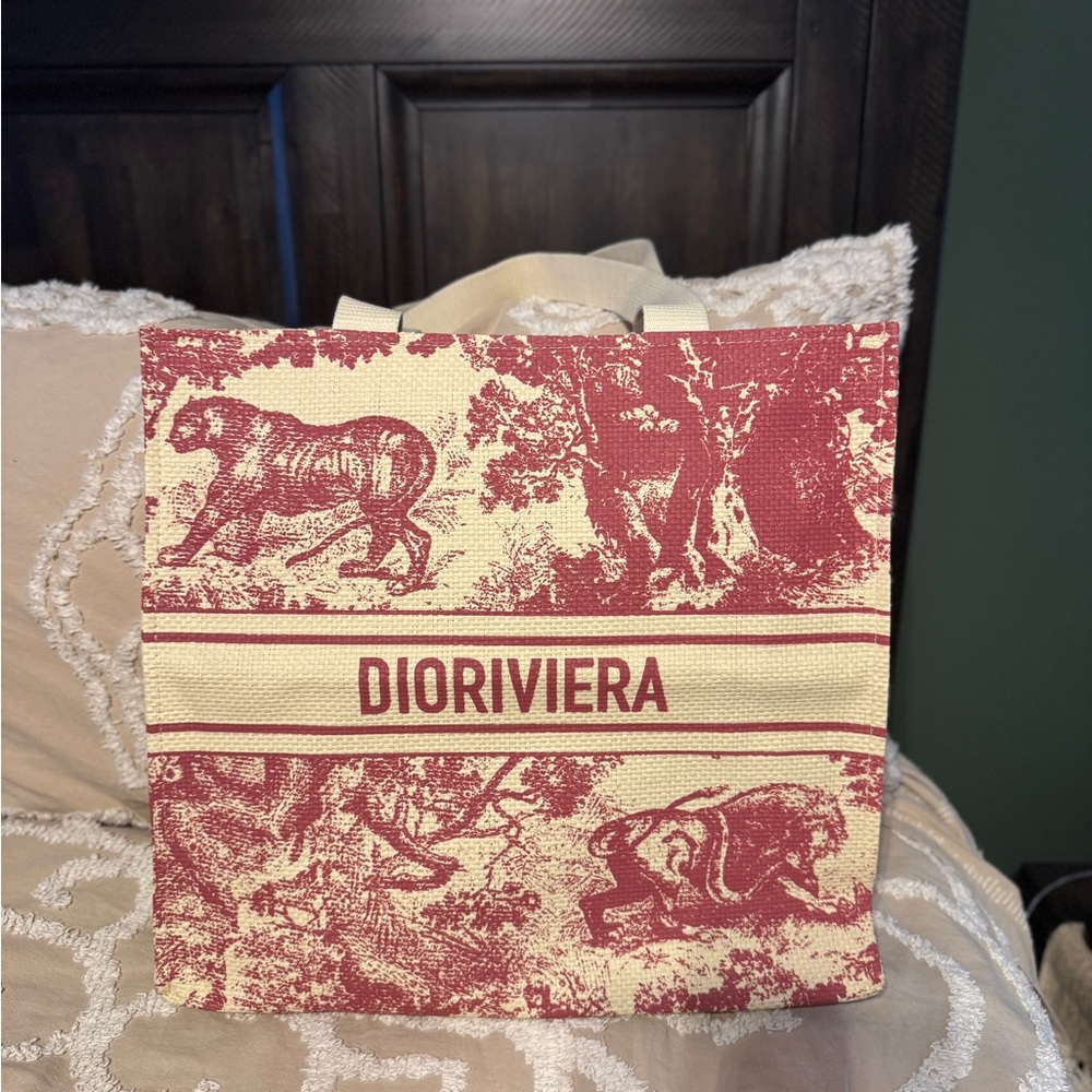 Dior Red and Cream Toile de Jouy Book Tote